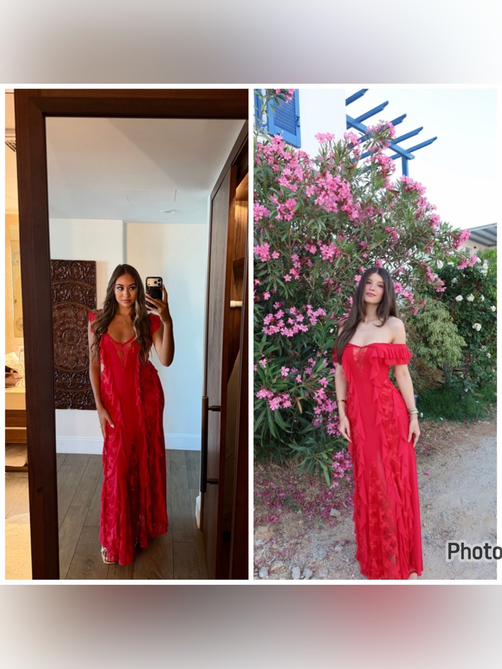 AFRM Trisa Lace Trim Ruffle Maxi Dress Red Medium